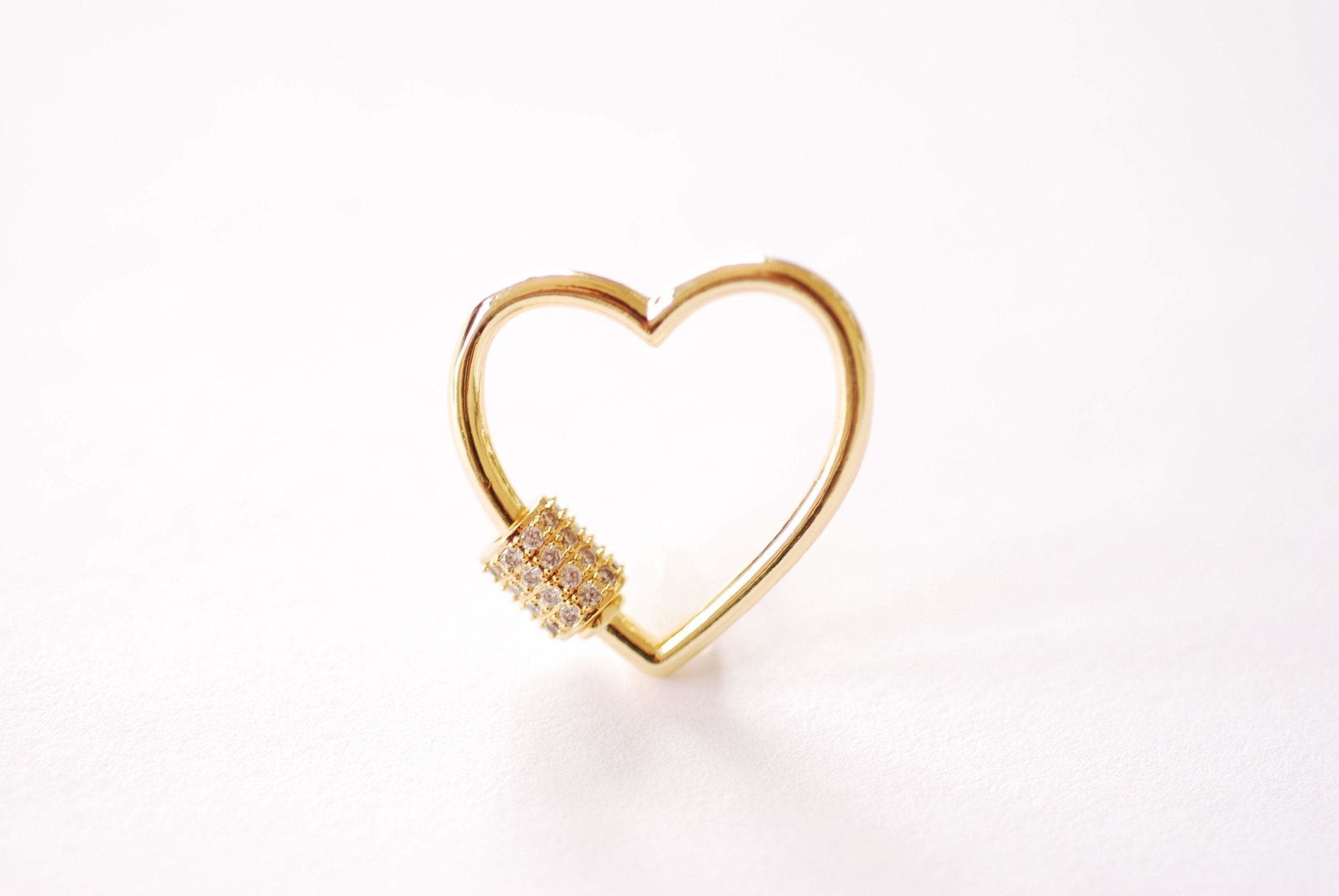 Heart Screw Carabiner Clasp Lock Charm - 16k gold plated over Brass Micro Pave Star CZ Cubic Zirconia Love HarperCrown Wholesale B289 - HarperCrown