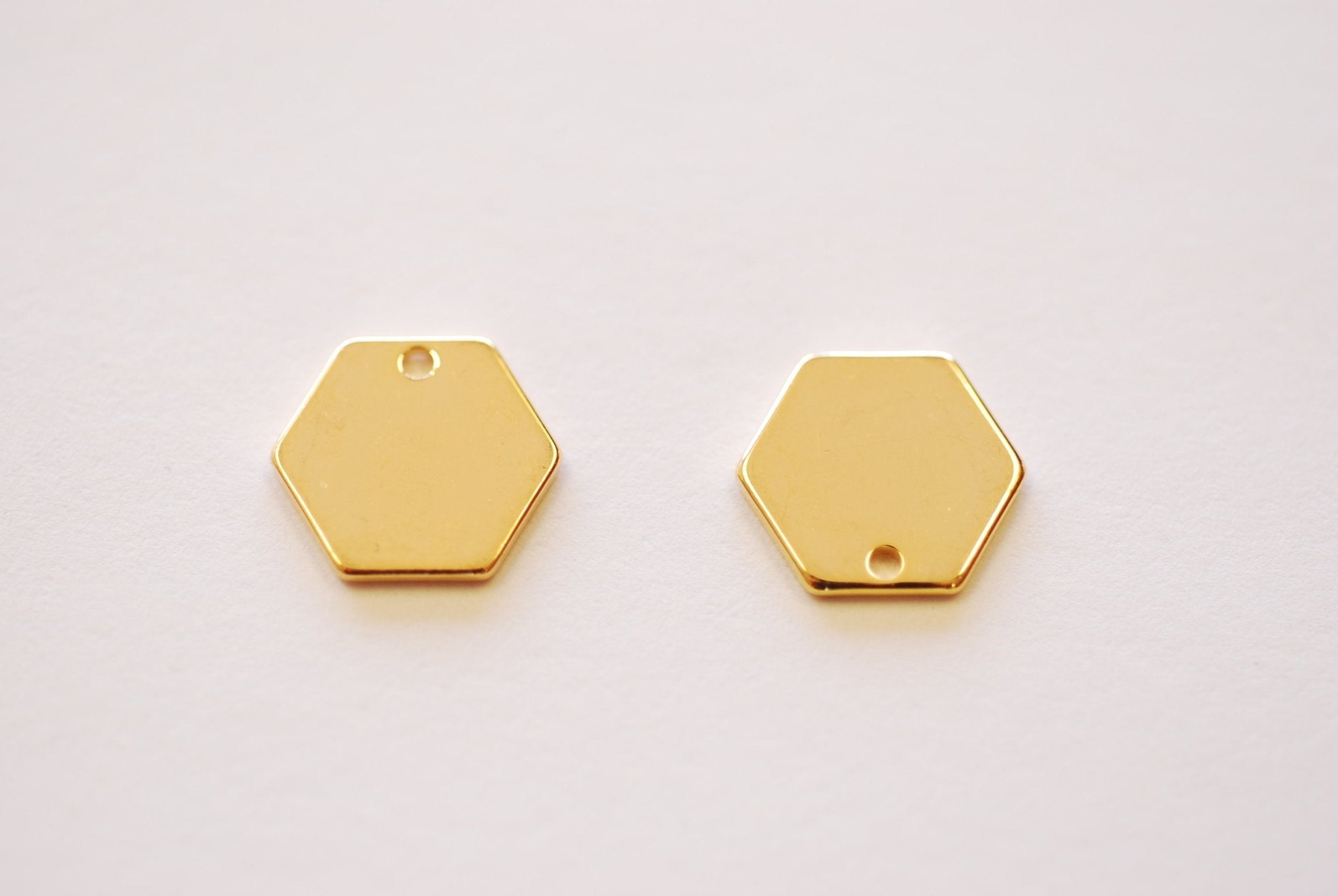 Hexagon Shape Blank Charm - 16k Gold Plated over Brass Stamp Blank Pendant Wholesale B285 - HarperCrown