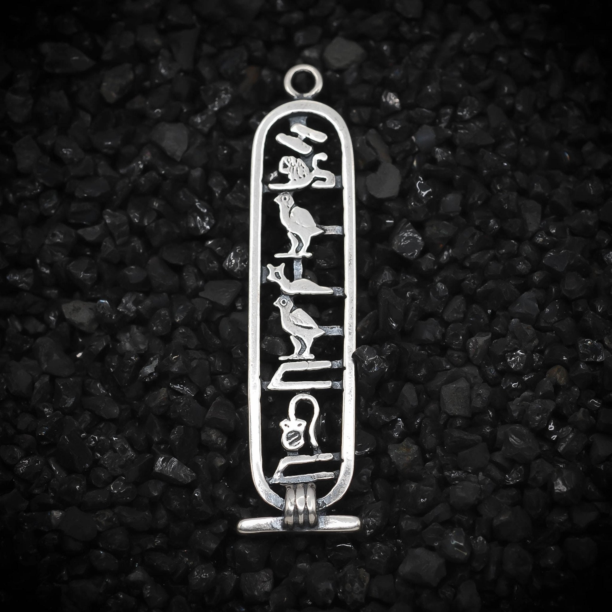 "I Love You Mom" Cartouche Hieroglyph Ancient Egyptian Charm | 925 Sterling Silver, Oxidized or 18K Gold Plated | Jewelry Making Pendant - HarperCrown