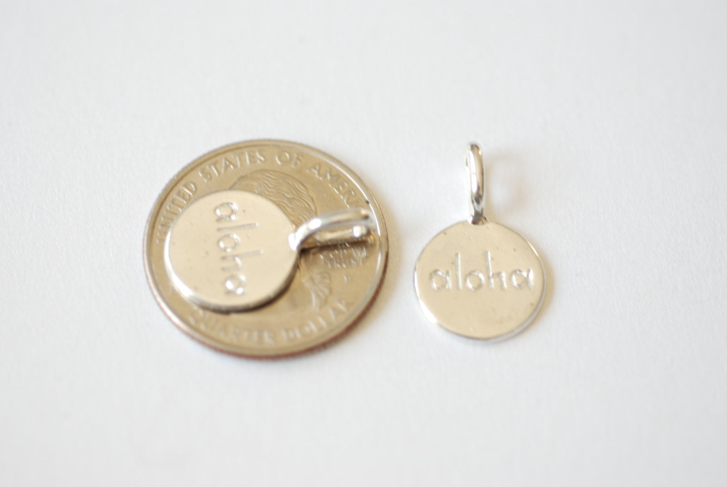 Wholesale Sterling Silver Aloha Disc - 925 silver  "aloha" round disc charm pendant, aloha, sand, sea, Hawaiian greeting