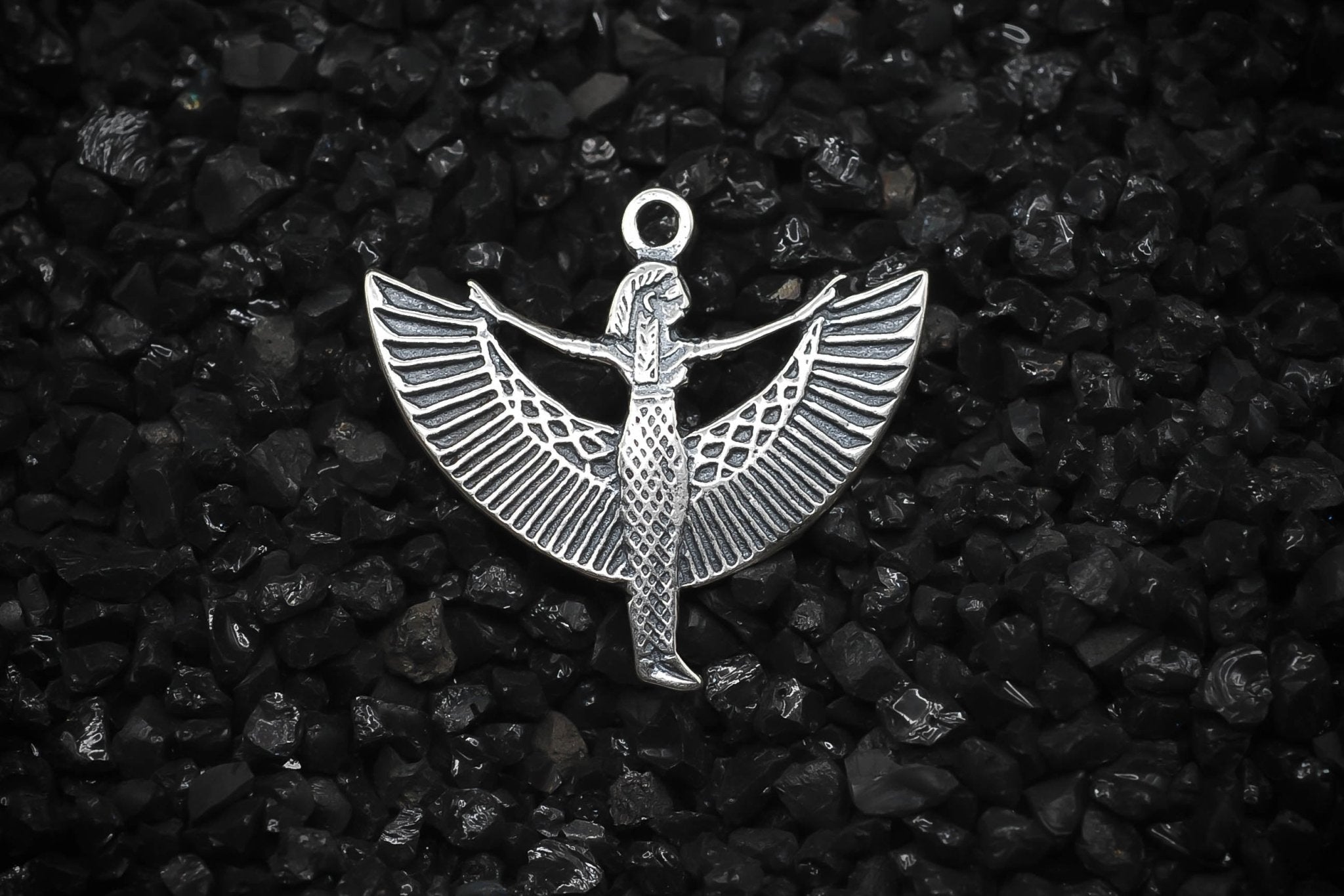 Isis Nut Winged Goddess of the Sky Standing Ancient Egyptian Charm | 925 Sterling Silver, Oxidized | Jewelry Making Pendant - HarperCrown