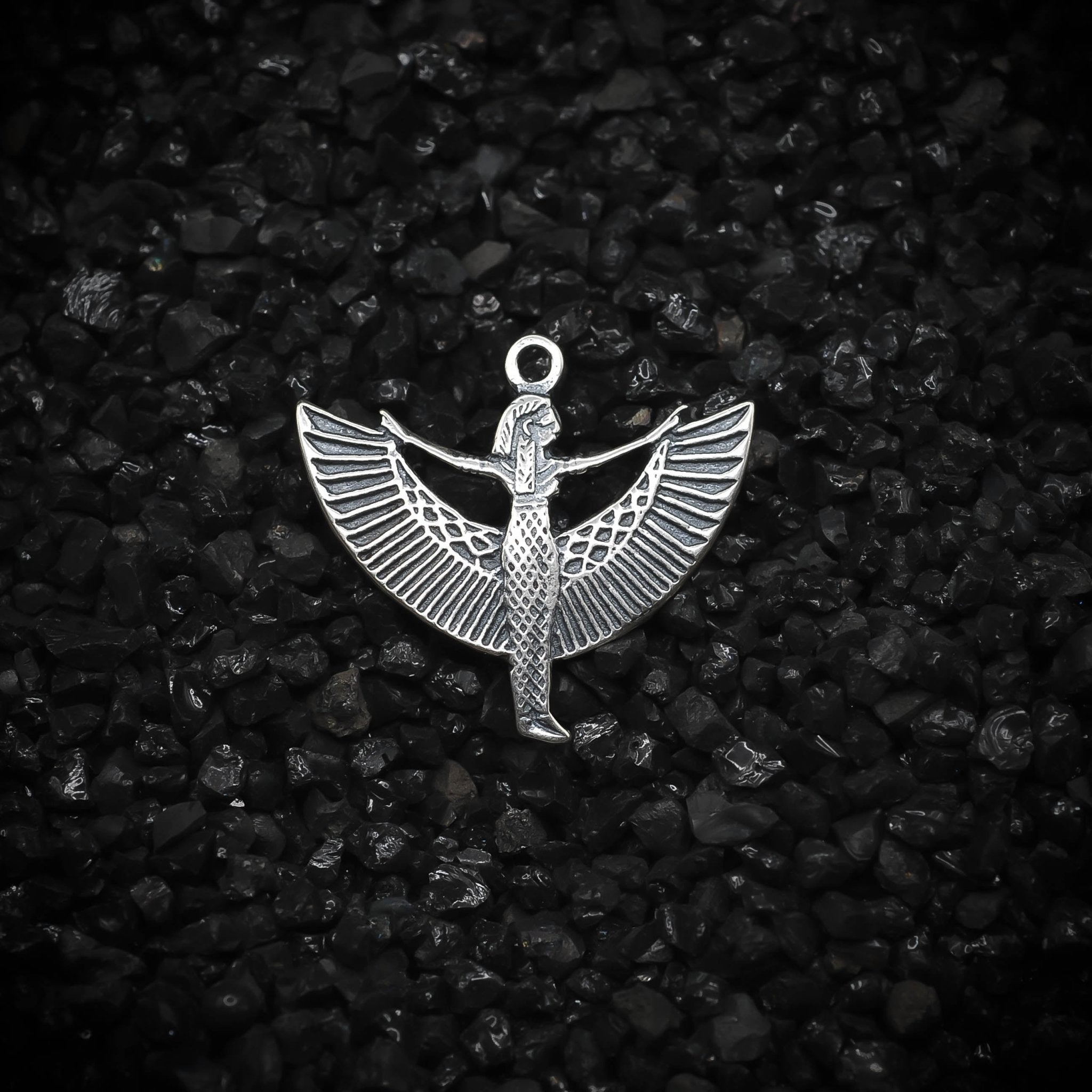 Isis Nut Winged Goddess of the Sky Standing Ancient Egyptian Charm | 925 Sterling Silver, Oxidized | Jewelry Making Pendant - HarperCrown