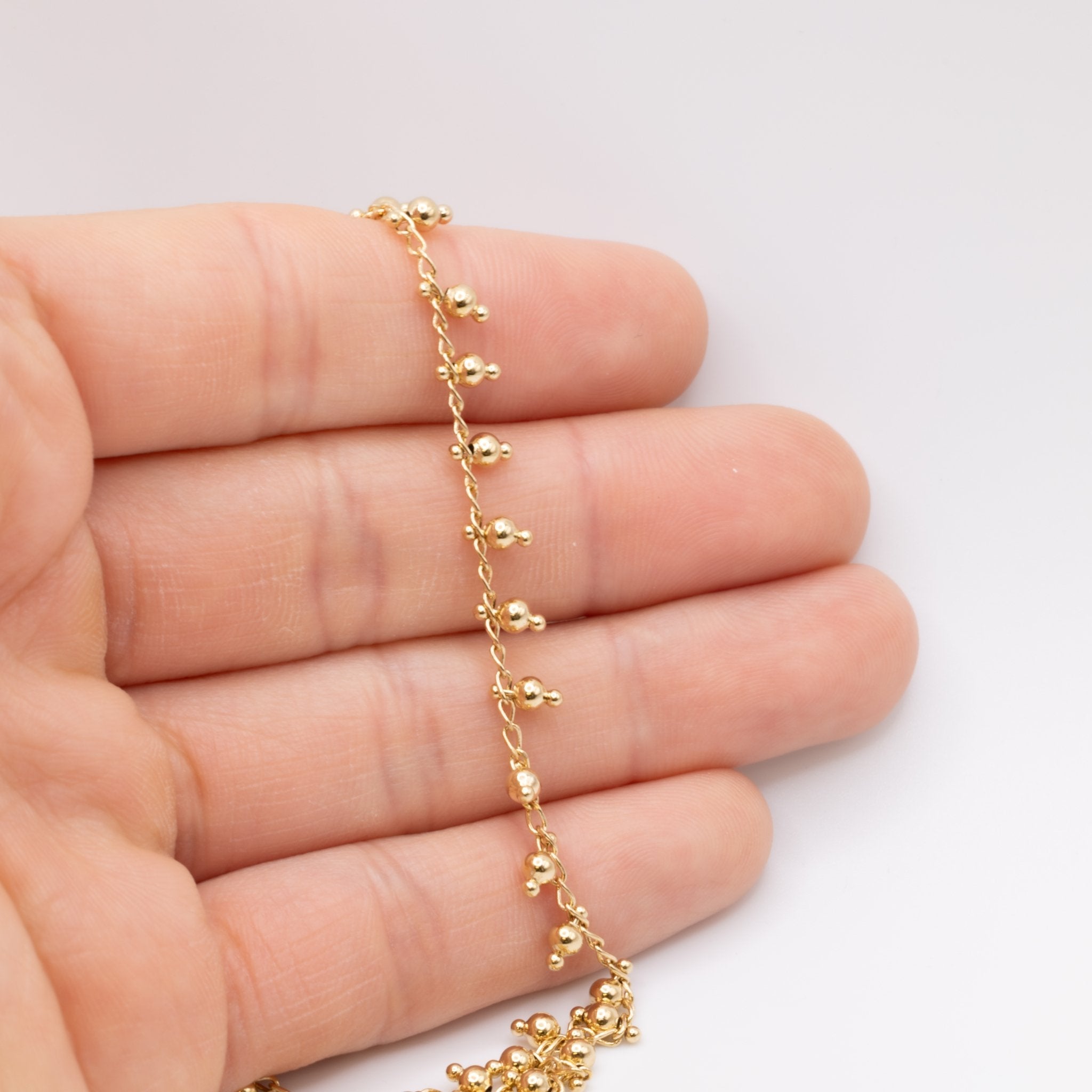 Jessica Bead Dew Drop Chain, 14K Gold Overlay Plating, Wholesale Jewelry Chain - HarperCrown