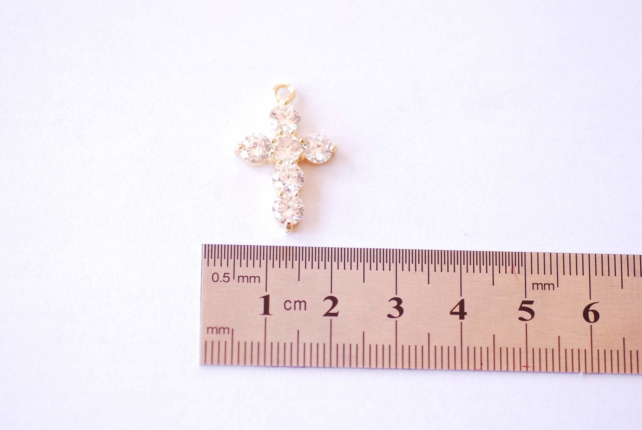 Large Gold Cubic Zirconia Cross Pendant - 16k gold plated Brass Religious Cross Pendant Amulet, Christian Catholic Cross Rosary B173 - HarperCrown