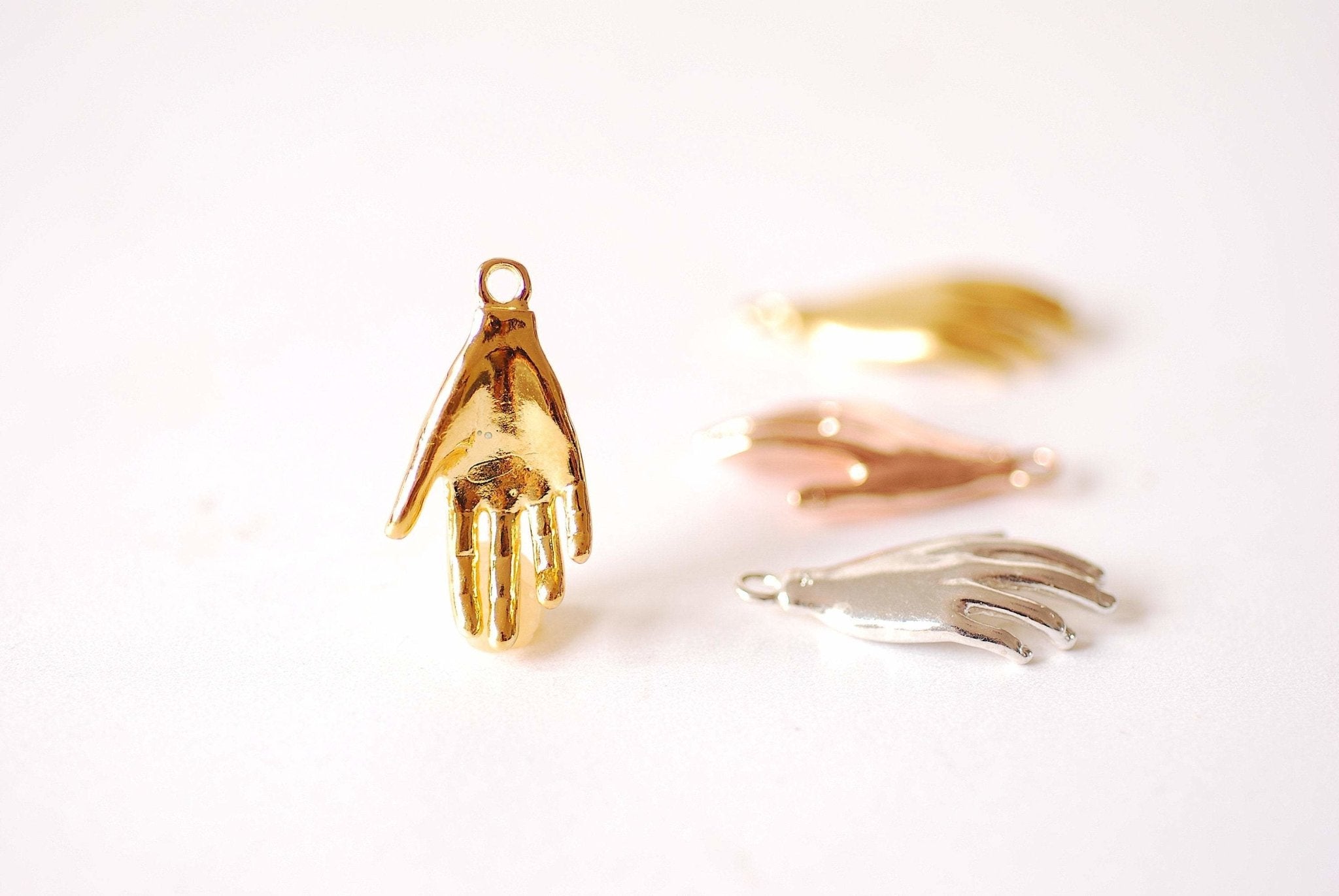 Large Hamsa Hand Charm - Vermeil 18k Gold plated sterling silver high five pendant 3D pendant, Protection Hamsa Hand Fatima Good Luck, 525 - HarperCrown