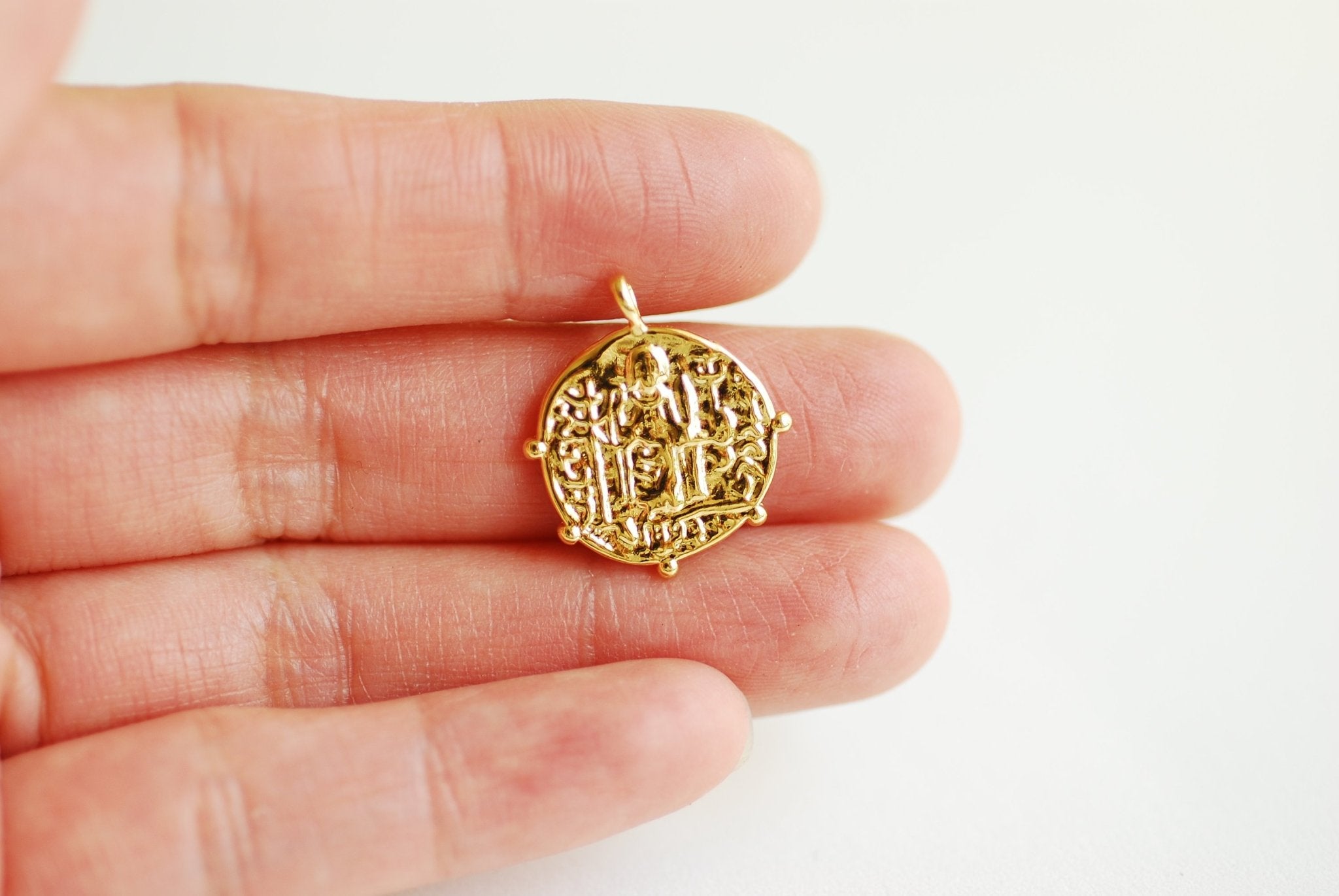 Large Medallion Pendant- Vermeil Gold 18k gold plated over 925 Sterling Silver, Greek Coin, Gold Medallion, Spanish Coin, Religious, 480 - HarperCrown