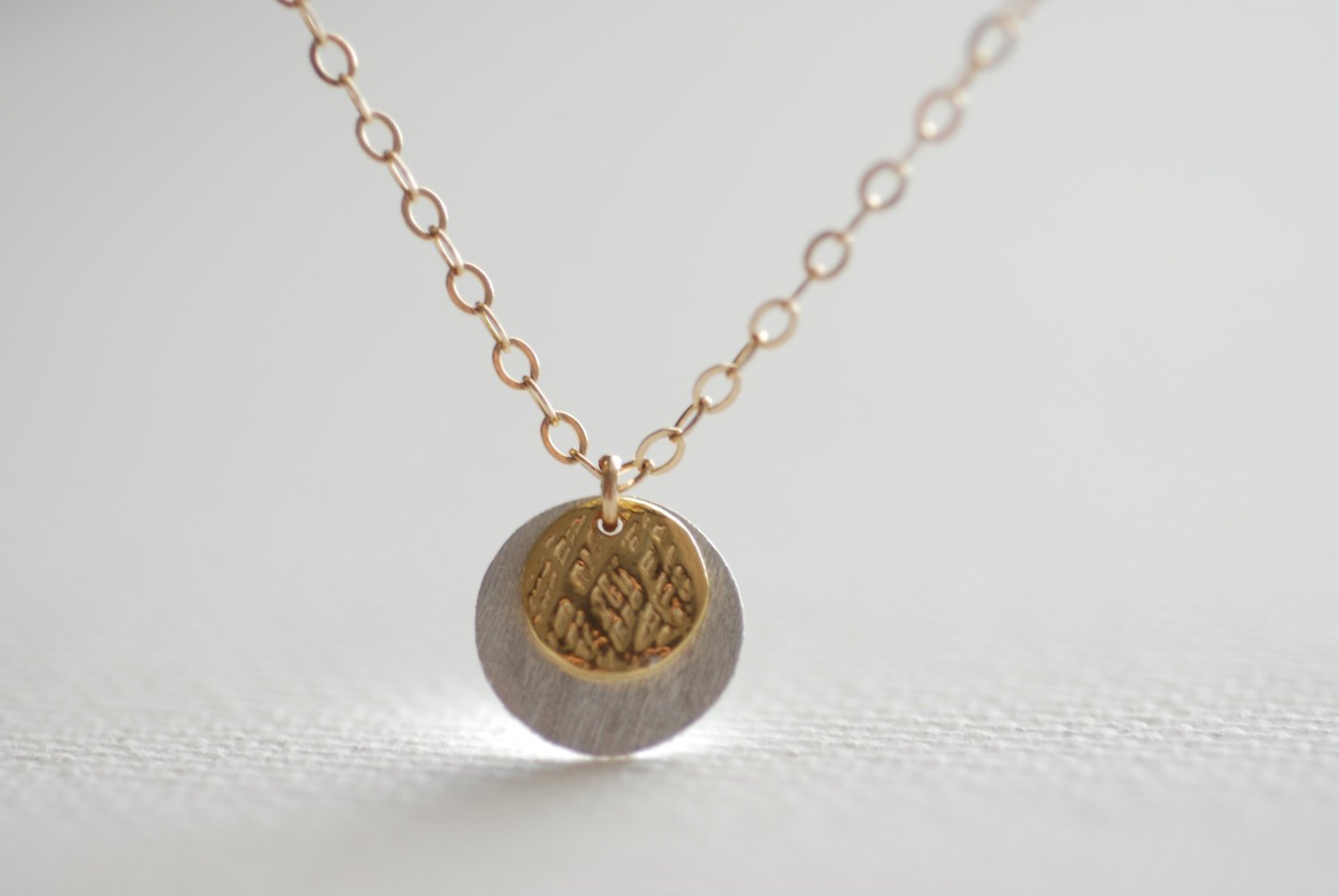 Layering Silver Gold Disc Round Necklace, Vermeil Textured Discs, Double Disc Coin Necklace, Gold Coin Necklace, Dainty Coin Necklace - HarperCrown