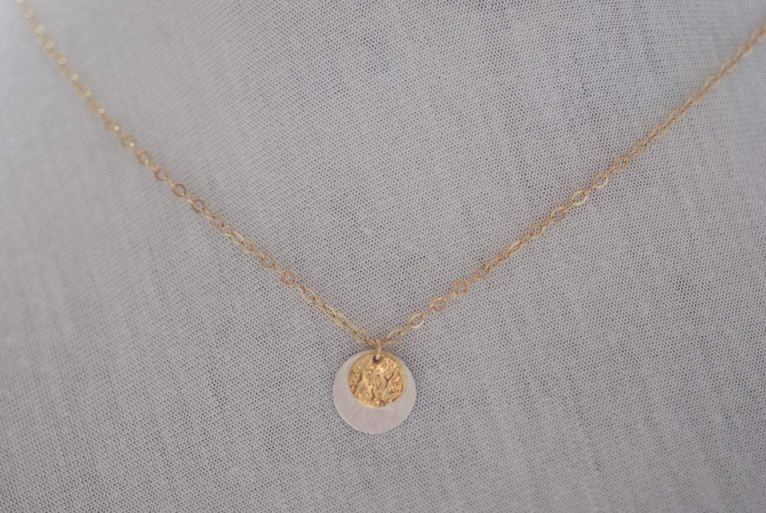 Layering Silver Gold Disc Round Necklace, Vermeil Textured Discs, Double Disc Coin Necklace, Gold Coin Necklace, Dainty Coin Necklace - HarperCrown