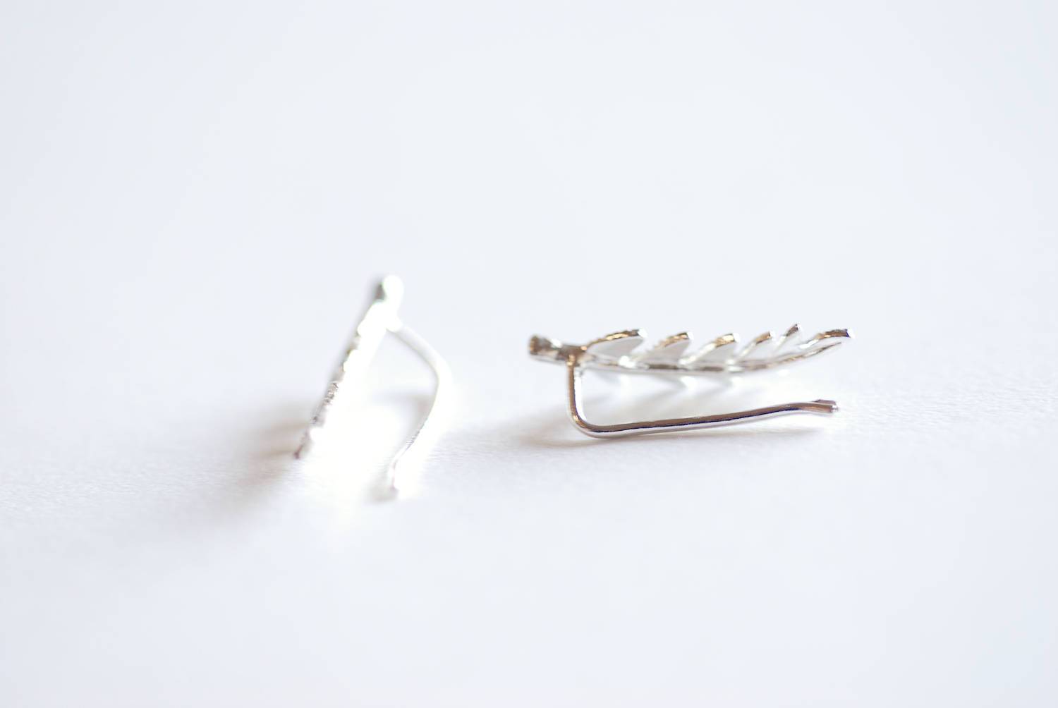 Leaf Ear Climber- 925 Sterling Silver Leaf Ear Cuff, Leaf Earrings Ear Crawler, Silver Ear Climber, Ear Jacket, Leaves Ear Climber Crawler - HarperCrown