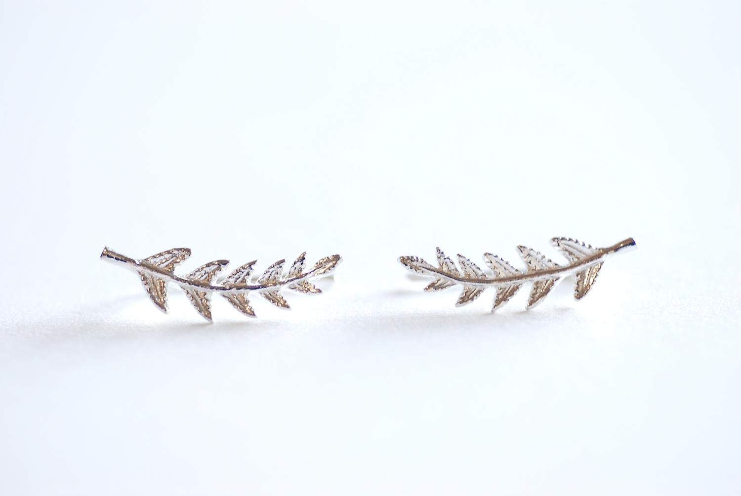 Leaf Ear Climber- 925 Sterling Silver Leaf Ear Cuff, Leaf Earrings Ear Crawler, Silver Ear Climber, Ear Jacket, Leaves Ear Climber Crawler - HarperCrown