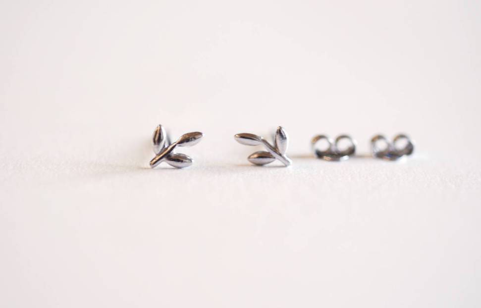 Leaf Earring- Sterling Silver, Gold, Rose Gold, Leaf Earring, Leaf Studs, Leaf Bud earrings, Leaflet Earrings, Ear Crawlers, Ear Climbers - HarperCrown