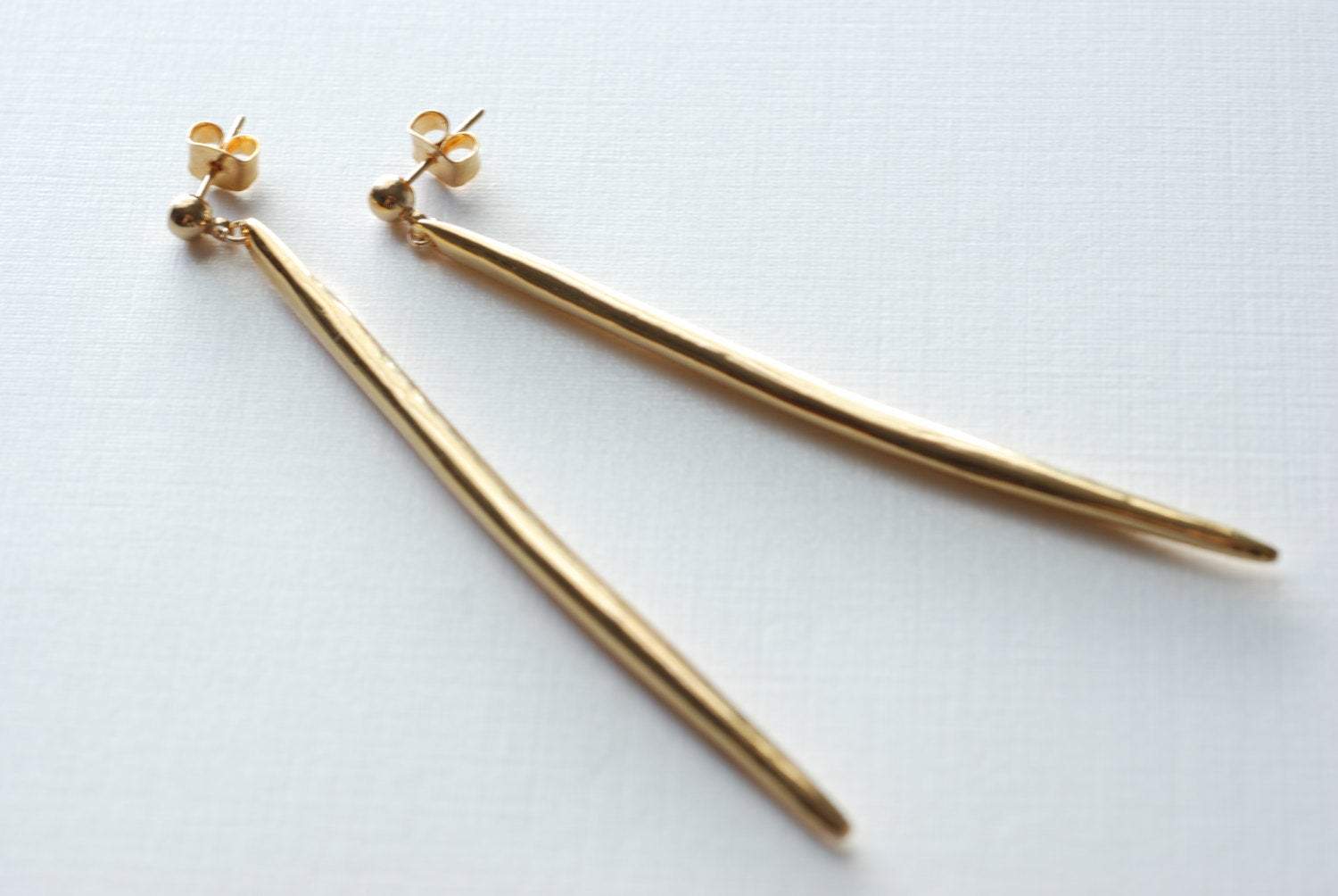 Long Needle Earrings- Spike Earrings, Gold Dagger Spear Earrings, 24k gold Dagger Earrings,Spear Earrings,stick earrings,gold bar earrings - HarperCrown