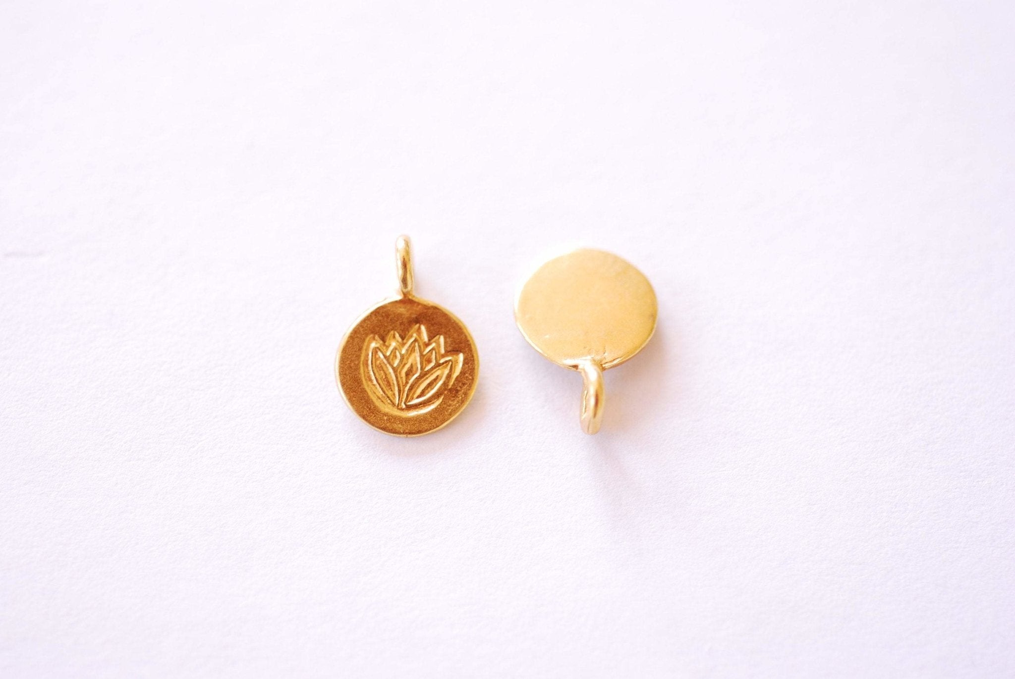 Lotus Flower Disc Charm | 18k Gold Plated over Brass Water Lily Round Yoga Ohm Pendant HarperCrown Wholesale B296 - HarperCrown