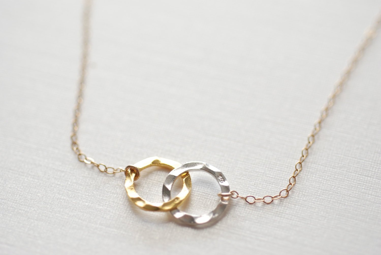 Love Knot Necklace, 18k Gold Rings,Gold Silver connected circles Necklace,hammered circle links,Linked Rings Necklace - HarperCrown