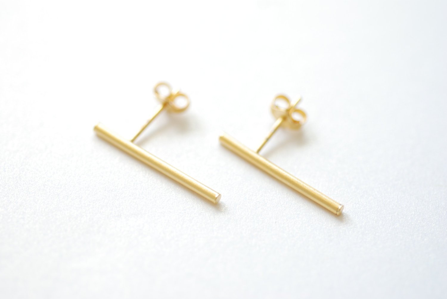 Matte Gold Bar Earrings, Line Earrings, Stick earrings, bar stud earrings,minimalist earrings,Filament earrings, Ear Climbers, Post Earrings - HarperCrown