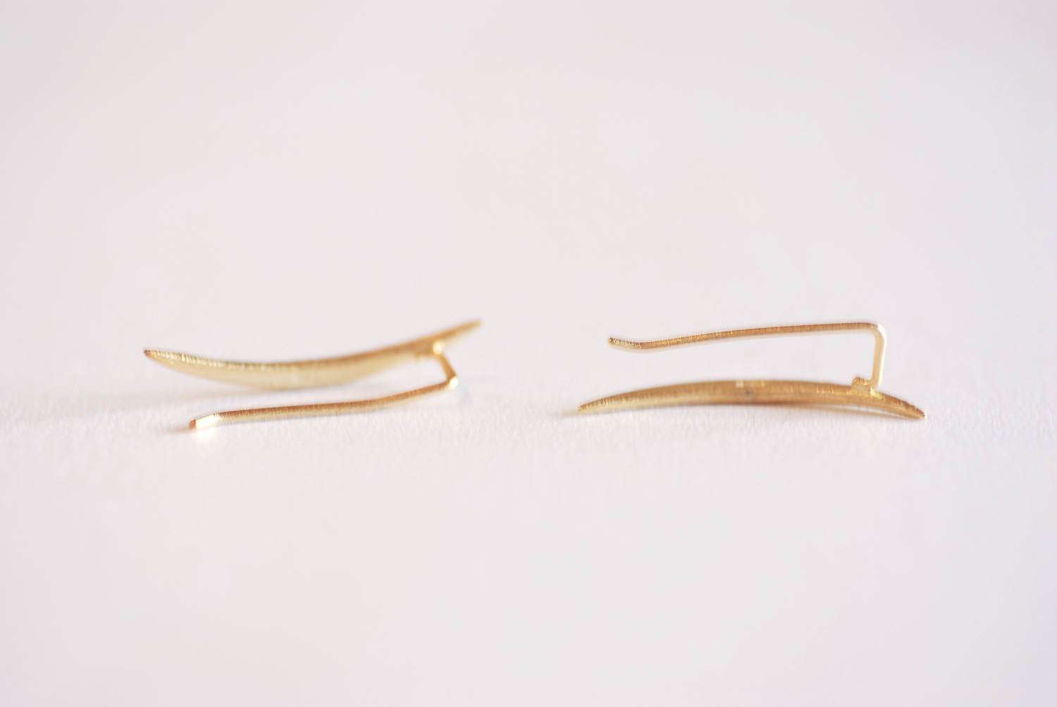 Matte Gold Crescent Moon Ear Climbers- Moon Earrings, Ear Crawlers, Ear Climbers, Moon Ear Pin, Moon Ear Cuff, Moon Ear Crawler Earrings - HarperCrown