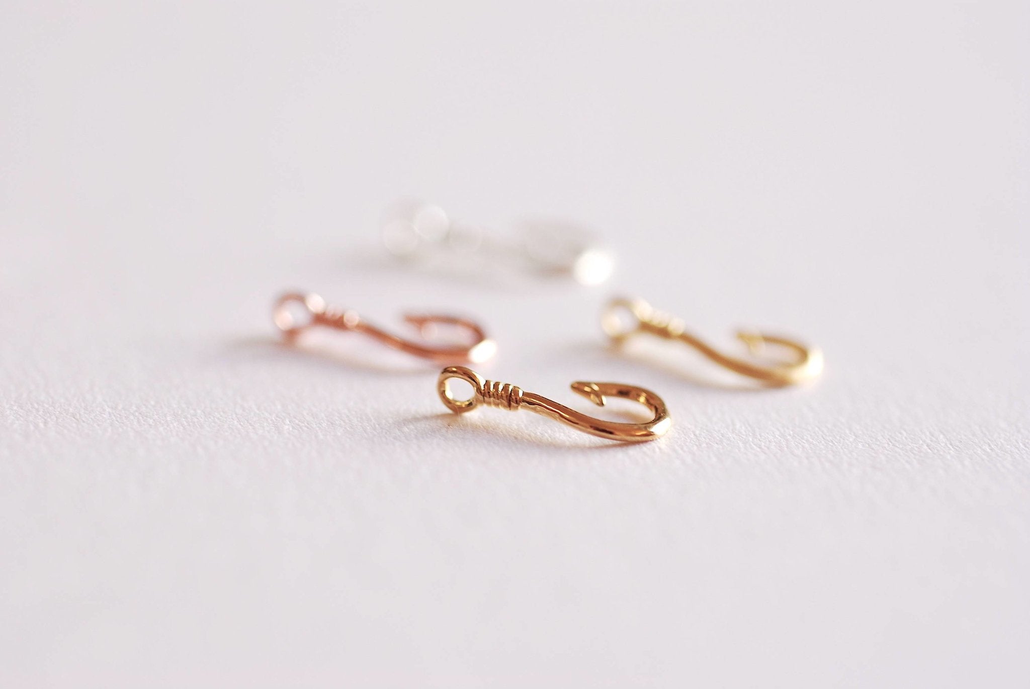 Matte Gold Fish Hook Charm Pendant- Vermeil 22k Gold plated Sterling Silver, Fishing Hook, Nautical Charm, Fish Hook Connector, Anchor, 363 - HarperCrown