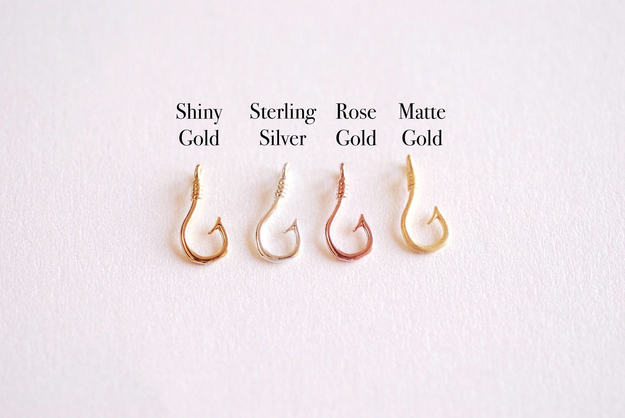 Matte Gold Fish Hook Charm Pendant- Vermeil 22k Gold plated Sterling Silver, Fishing Hook, Nautical Charm, Fish Hook Connector, Anchor, 363 - HarperCrown