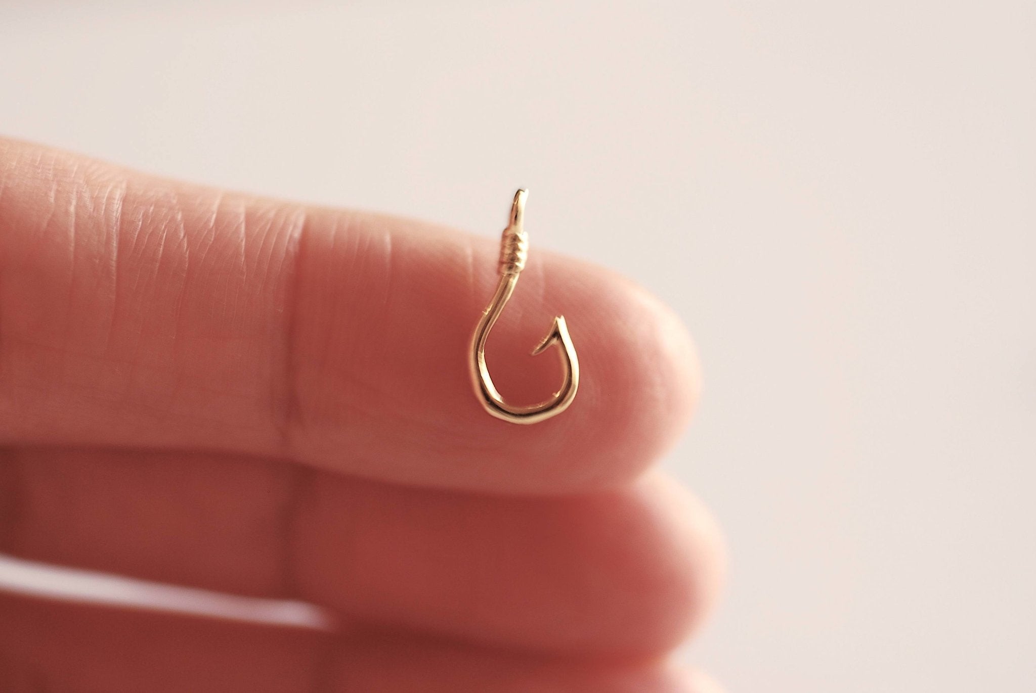 Matte Gold Fish Hook Charm Pendant- Vermeil 22k Gold plated Sterling Silver, Fishing Hook, Nautical Charm, Fish Hook Connector, Anchor, 363 - HarperCrown