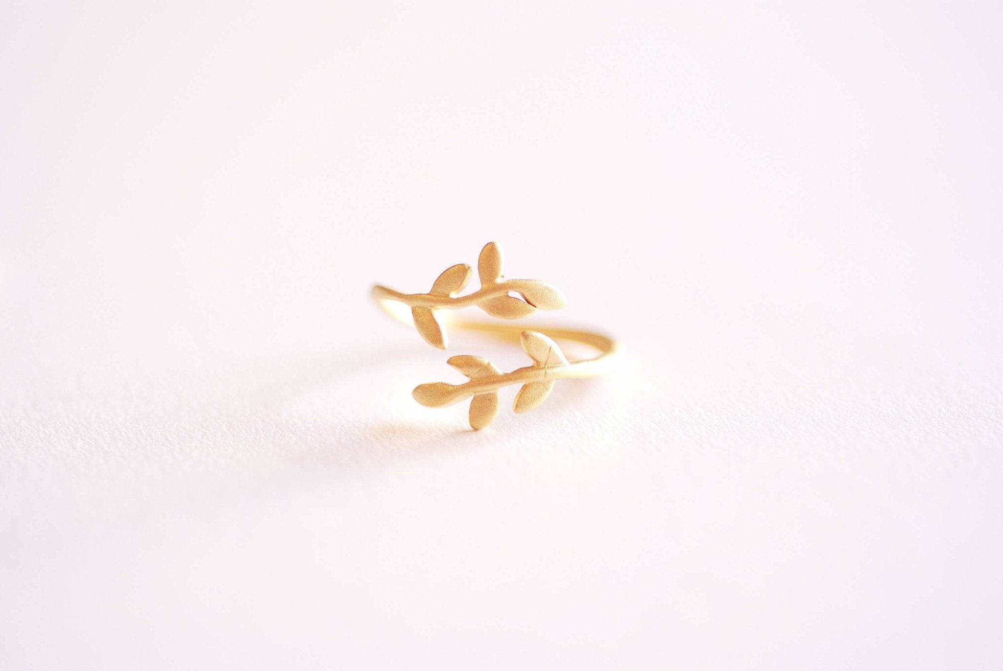 Matte Gold Leaf Branch Ring, Gold Leaf Ring, Layering Ring, Vine Ring, Laurel Ring, Nature Jewelry, twig ring, branch ring, tree ring, - HarperCrown