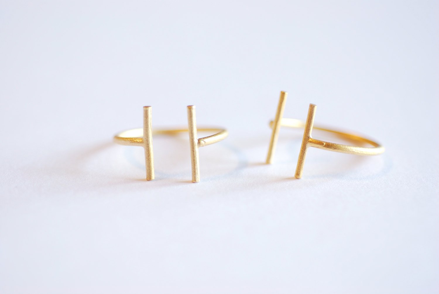 Matte Gold Parallel Bar Ring- 925 Bar Adjustable Ring, Stacking Ring, Midi Ring, Line Ring, Minimalist Ring, Cuff Ring, Two Bar Ring, Ring - HarperCrown