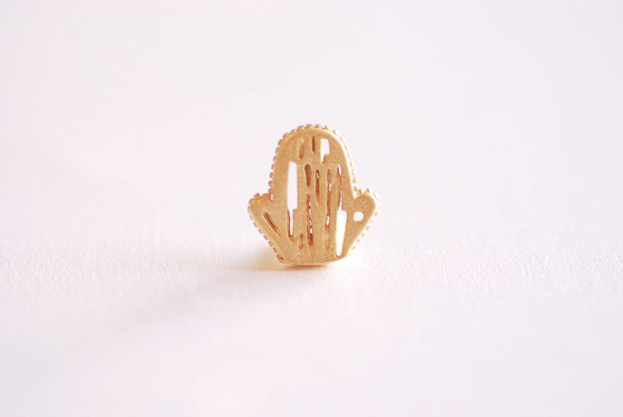 Matte Gold Prickly Pear Cactus Charm Pendant- Vermeil Gold 22k Gold Small Cactus Charm, Desert Plant Cactus, Southwest, Saguaro Charm, 360 - HarperCrown