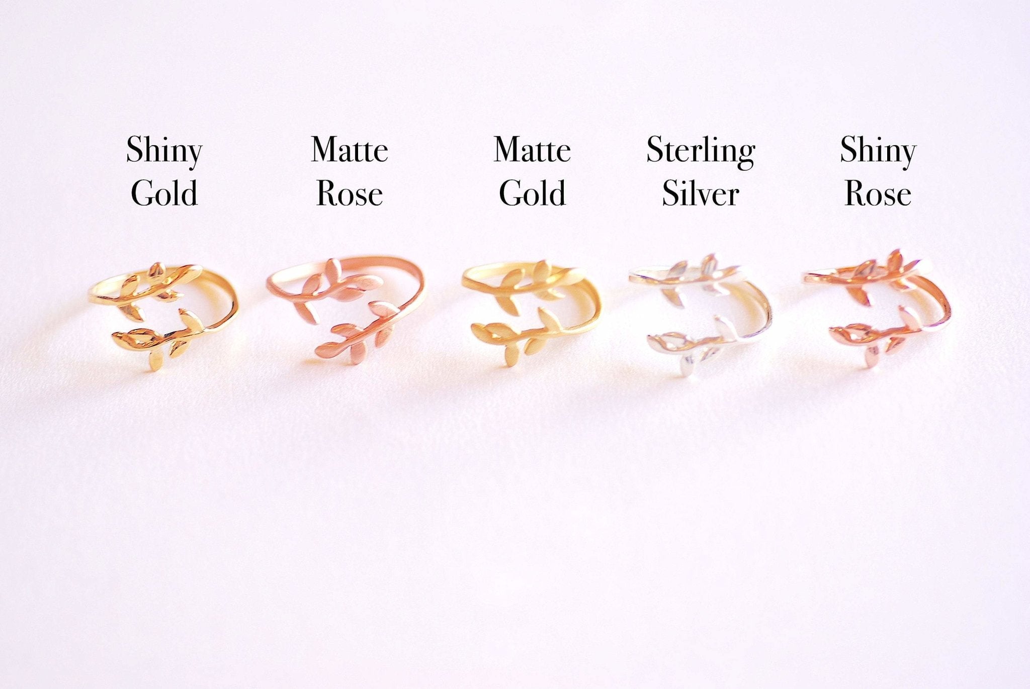 Matte Pink Rose Gold Leaf Branch Ring, Leaf Ring, Layering Ring, Vine Ring, Laurel Ring, Nature Jewelry, twig ring, branch ring, tree ring, - HarperCrown