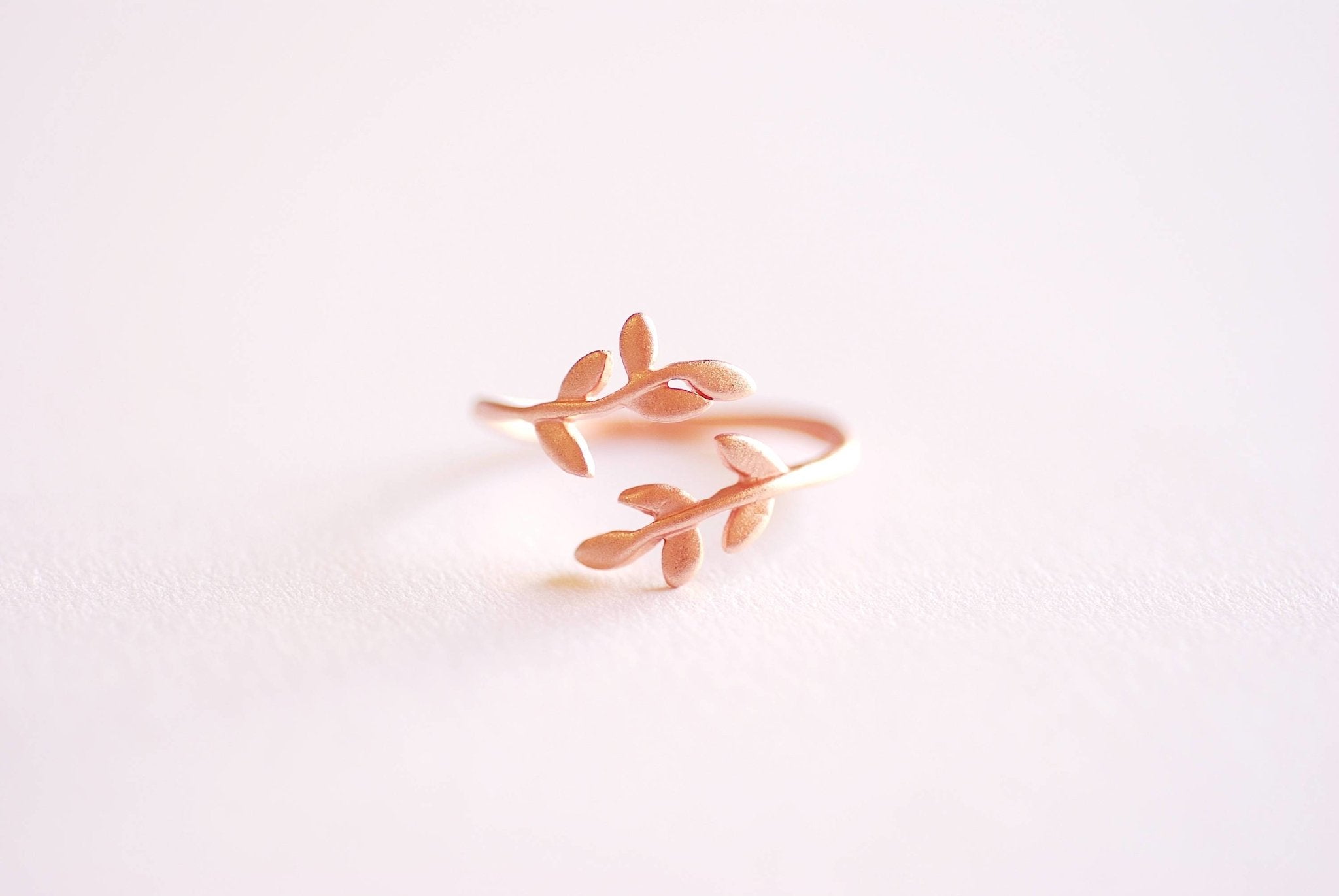 Matte Pink Rose Gold Leaf Branch Ring, Leaf Ring, Layering Ring, Vine Ring, Laurel Ring, Nature Jewelry, twig ring, branch ring, tree ring, - HarperCrown