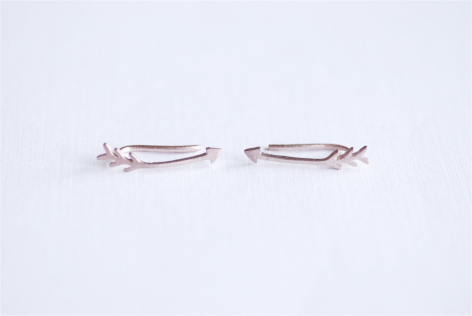 Matte Pink Rose Gold Vermeil Arrow Earring Climber Ear Cuff- Gold Arrow Earrings, Pink Arrow Earring Crawler, Curved Arrow Earring, 281 - HarperCrown