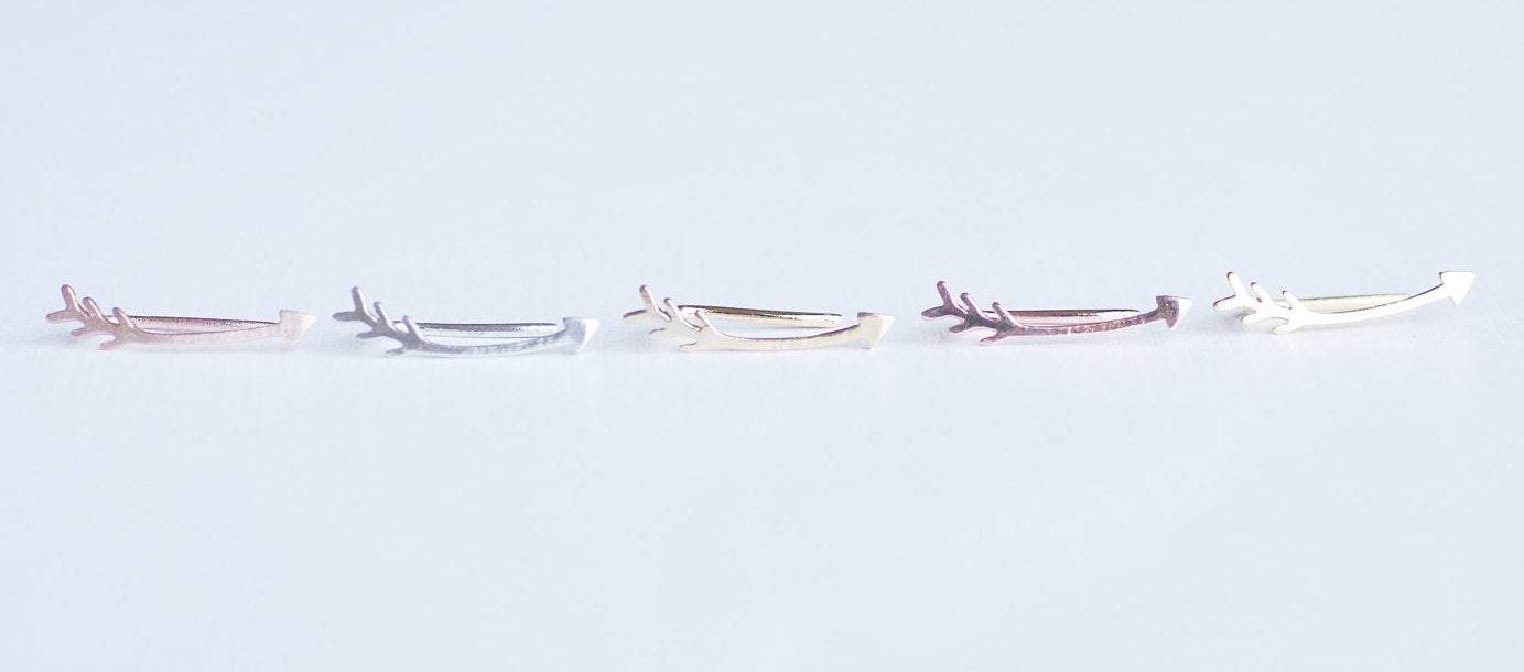 Matte Pink Rose Gold Vermeil Arrow Earring Climber Ear Cuff- Gold Arrow Earrings, Pink Arrow Earring Crawler, Curved Arrow Earring, 281 - HarperCrown