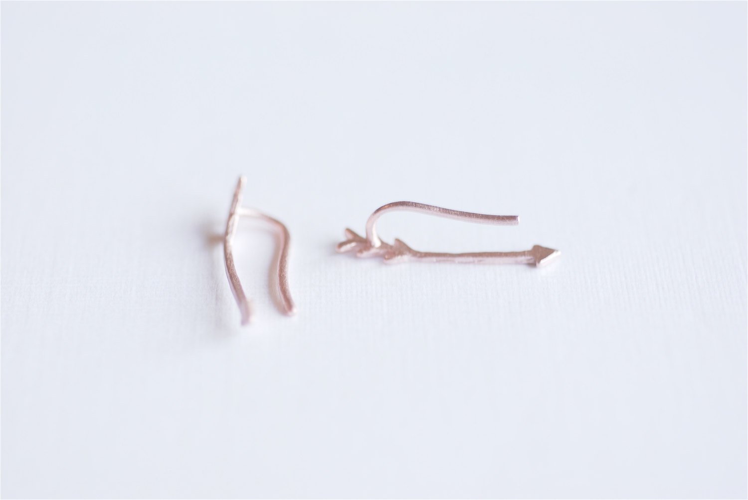 Matte Pink Rose Gold Vermeil Arrow Earring Climber Ear Cuff- Gold Arrow Earrings, Pink Arrow Earring Crawler, Curved Arrow Earring, 281 - HarperCrown