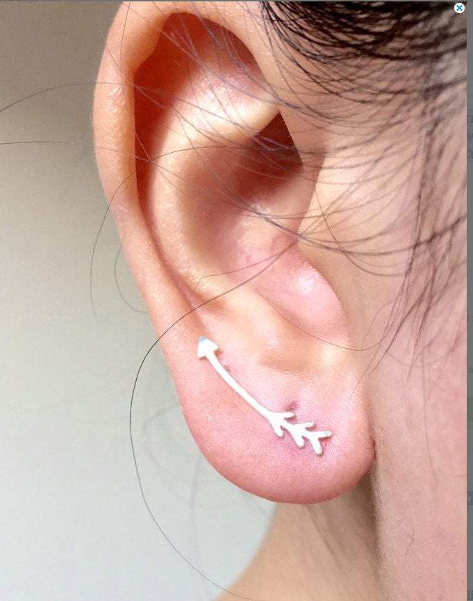 Matte Pink Rose Gold Vermeil Arrow Earring Climber Ear Cuff- Gold Arrow Earrings, Pink Arrow Earring Crawler, Curved Arrow Earring, 281 - HarperCrown