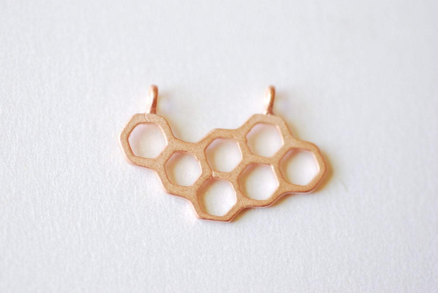 Matte Pink Rose Gold Vermeil Honeycomb Charm- 18k gold plated over Sterling Silver Honeycomb, Rose Gold Hexagon, Pink beehive Charm, 241 - HarperCrown