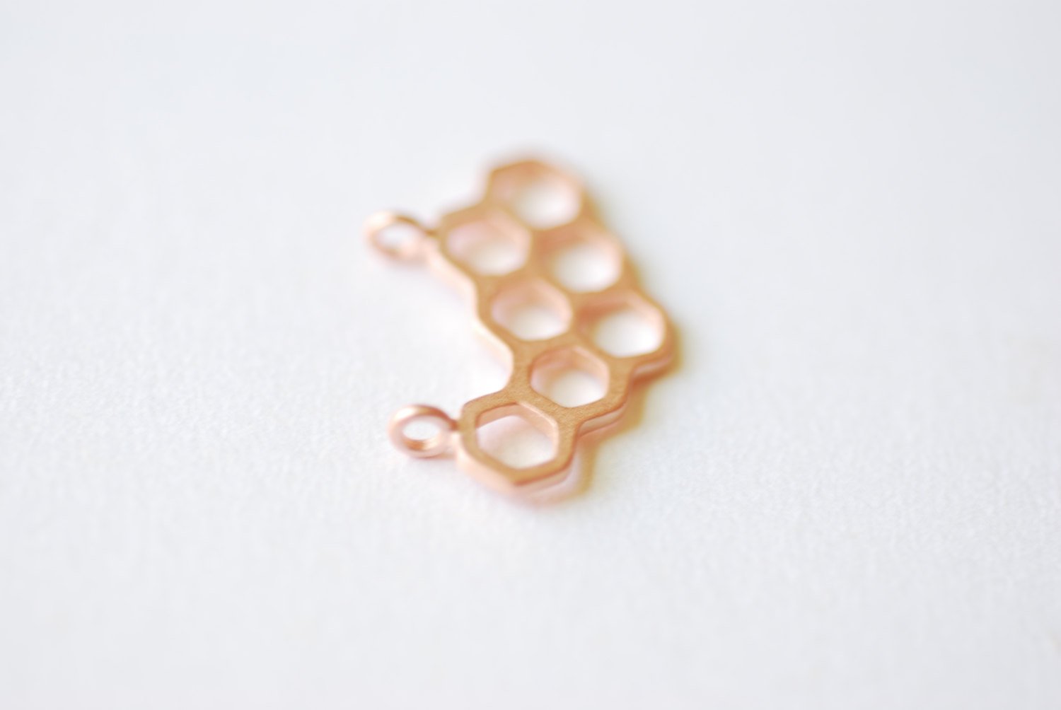 Matte Pink Rose Gold Vermeil Honeycomb Charm- 18k gold plated over Sterling Silver Honeycomb, Rose Gold Hexagon, Pink beehive Charm, 241 - HarperCrown