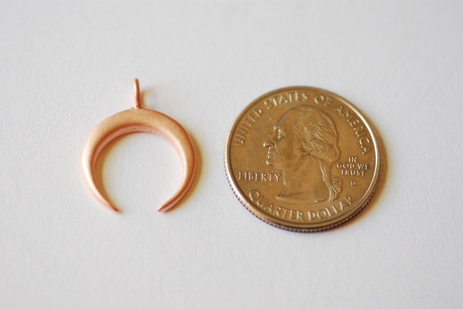 Matte Pink Rose Vermeil Gold Crescent Moon Charm- 18k plated over Sterling Silver Half Moon Charm, Double Horn, Tusk, Pendant, Bulk, 1 - HarperCrown