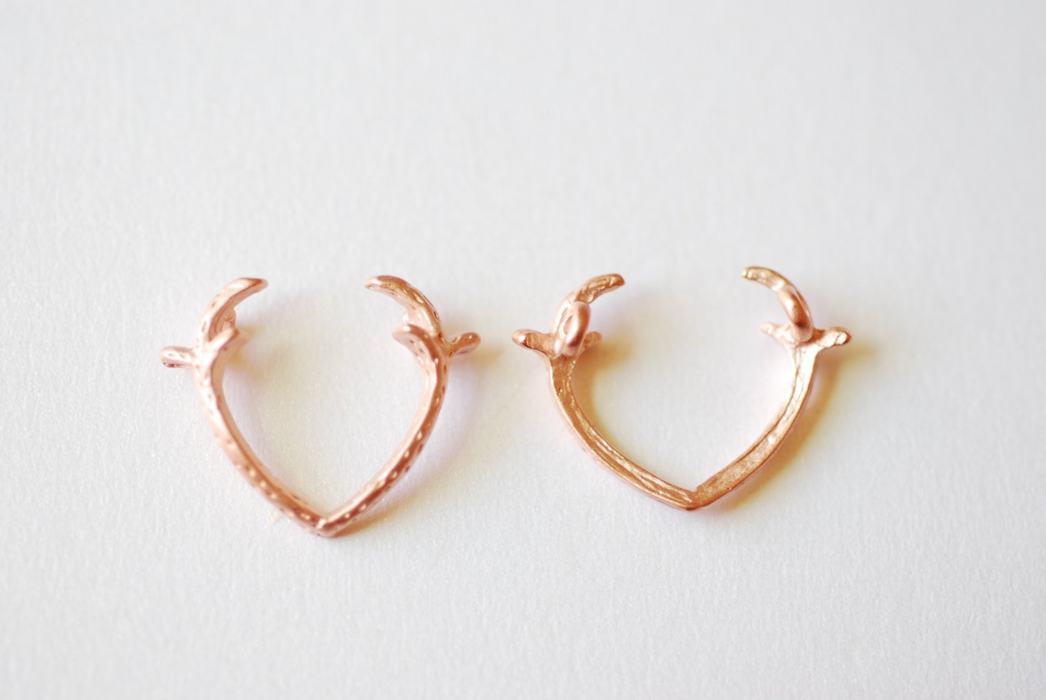 Matte Pink Rose Vermeil Gold Deer Antler Charm- 18k gold plated over Sterling Silver Deer Antlers, Gold Dear Antler Connector Charm, 236 - HarperCrown