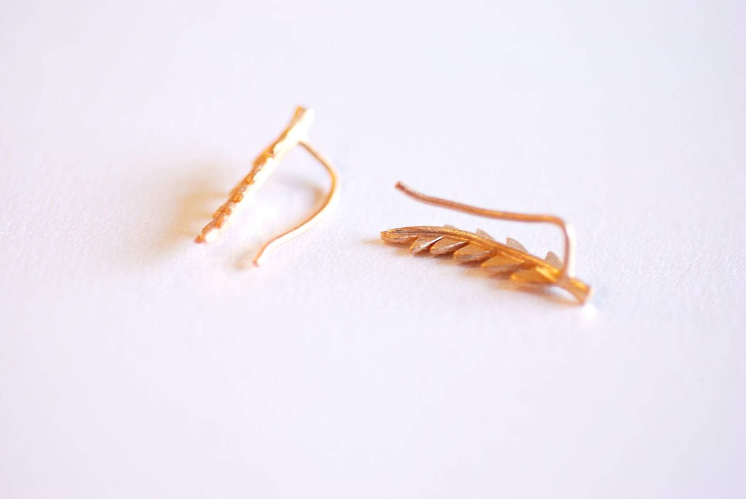 Matte Rose Gold Leaf Ear Climber- Rose Gold Leaf Ear Cuff, Leaf Earrings Ear Crawler, Ear Climber, Ear Jacket, Leaves Ear Climber Crawler - HarperCrown