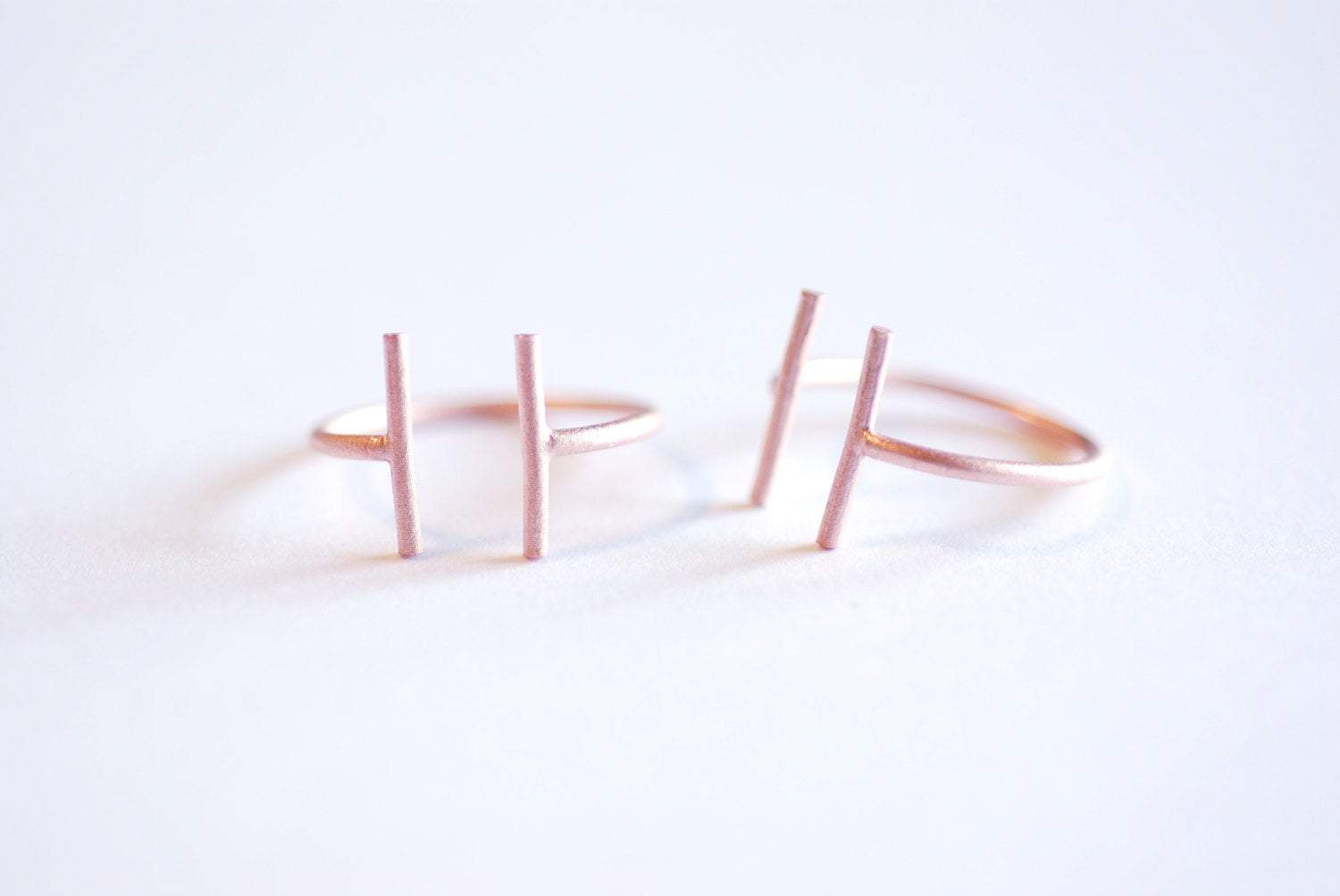 Matte Rose Gold Parallel Bar Ring- 925 Bar Adjustable Ring, Stacking Ring, Midi Ring, Line Ring, Minimalist Ring, Cuff Ring, Two Bar Ring - HarperCrown