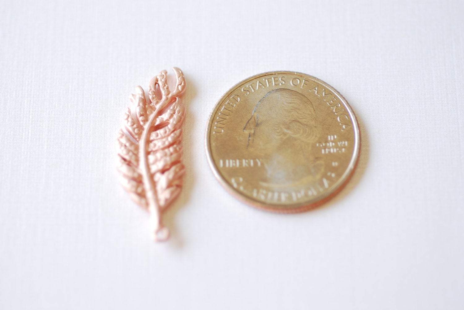 Matte Rose Vermeil Gold Fern Feather Leaf Charm - 18k gold plated over Sterling Silver, Rose Gold Flower Leaf Charm, Gold Tree Branch Charm - HarperCrown