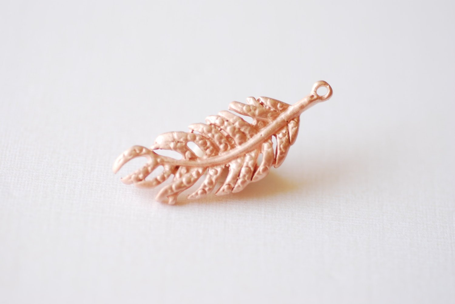 Matte Rose Vermeil Gold Fern Feather Leaf Charm - 18k gold plated over Sterling Silver, Rose Gold Flower Leaf Charm, Gold Tree Branch Charm - HarperCrown