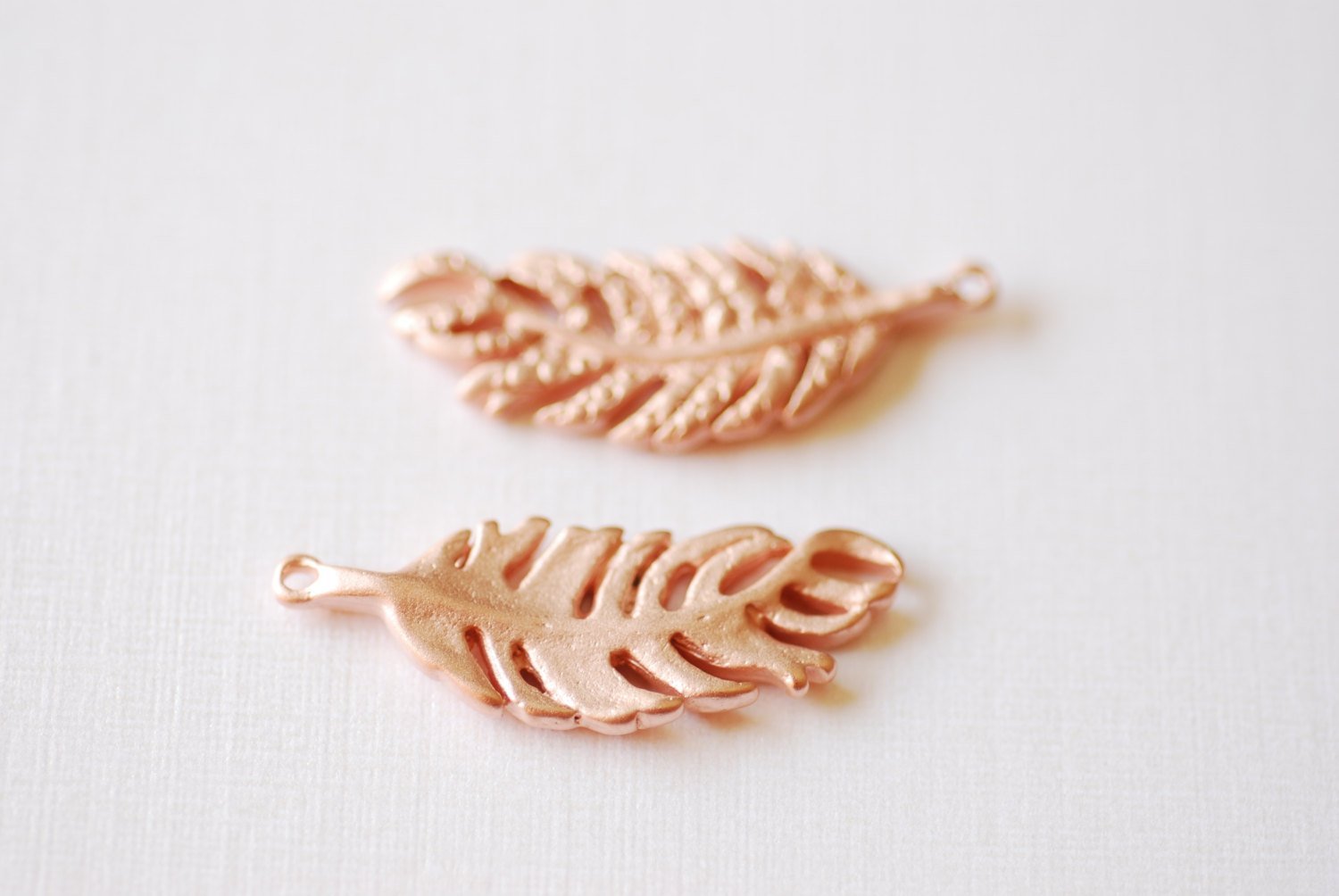 Matte Rose Vermeil Gold Fern Feather Leaf Charm - 18k gold plated over Sterling Silver, Rose Gold Flower Leaf Charm, Gold Tree Branch Charm - HarperCrown