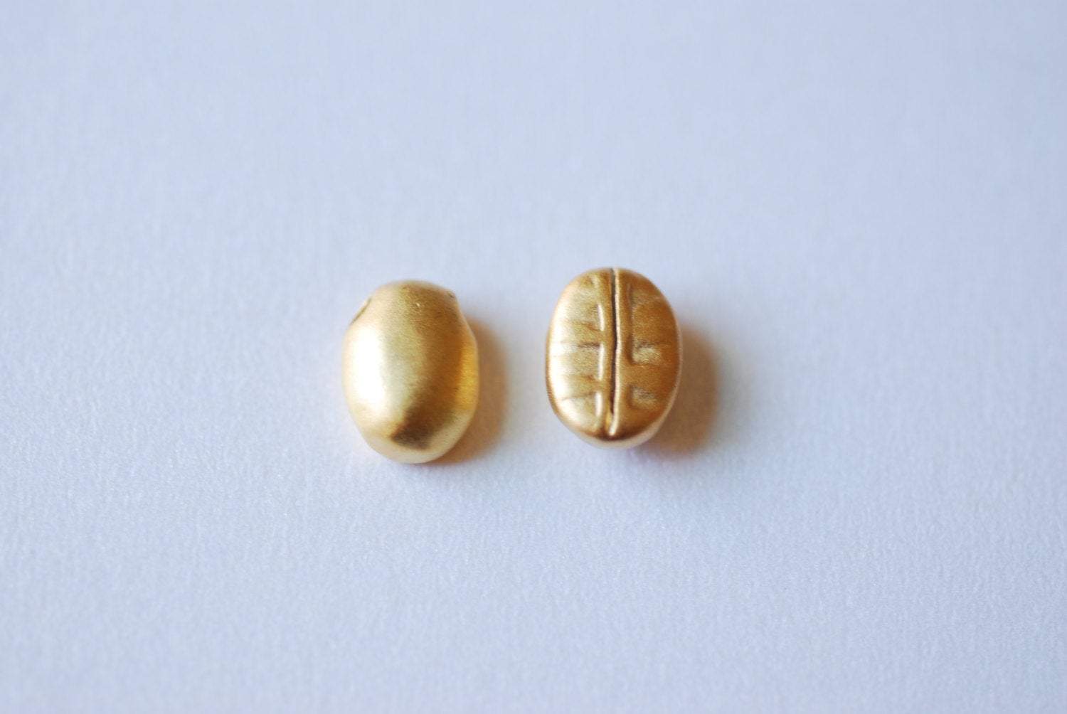 Matte Vermeil Gold Coffee Bean Charm- 18k gold plated over Sterling Silver Bean, Kona Coffee Bean Charm Pendant, Gold Coffee Bean Beads, 244 - HarperCrown