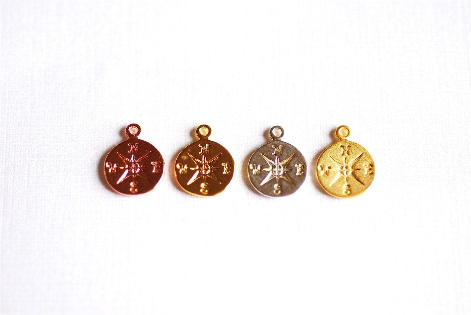 Matte Vermeil Gold Compass Charm- 18k gold plated Compass, Gold Round Disc Charm, True North Charm, Gold North East South West Compass, 301 - HarperCrown