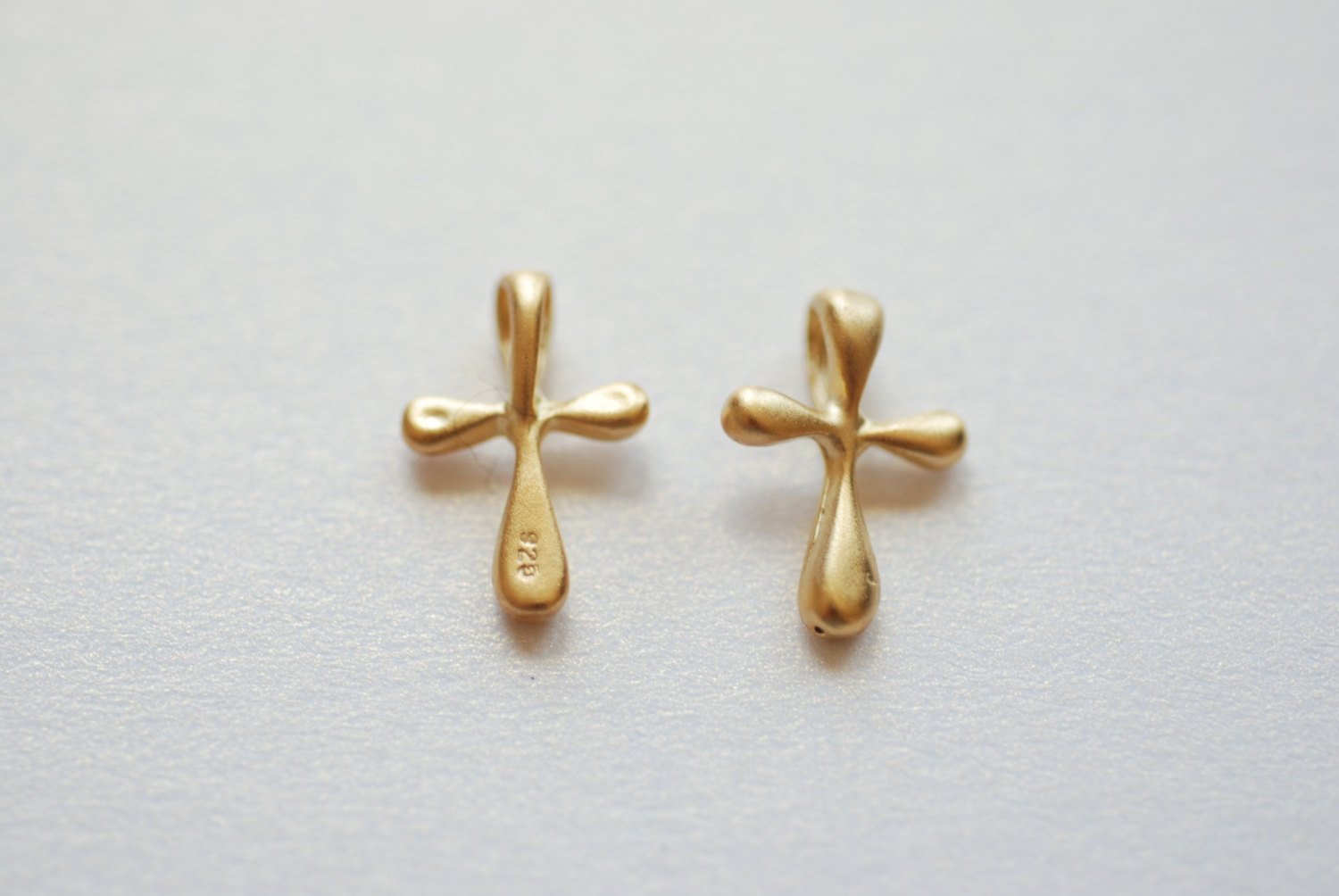 Matte Vermeil Gold Cross Charm Pendant- 18k gold plated over Sterling Silver Cross Charm, Gold Cross, Gold Cross Beads Wholesale, 182 - HarperCrown