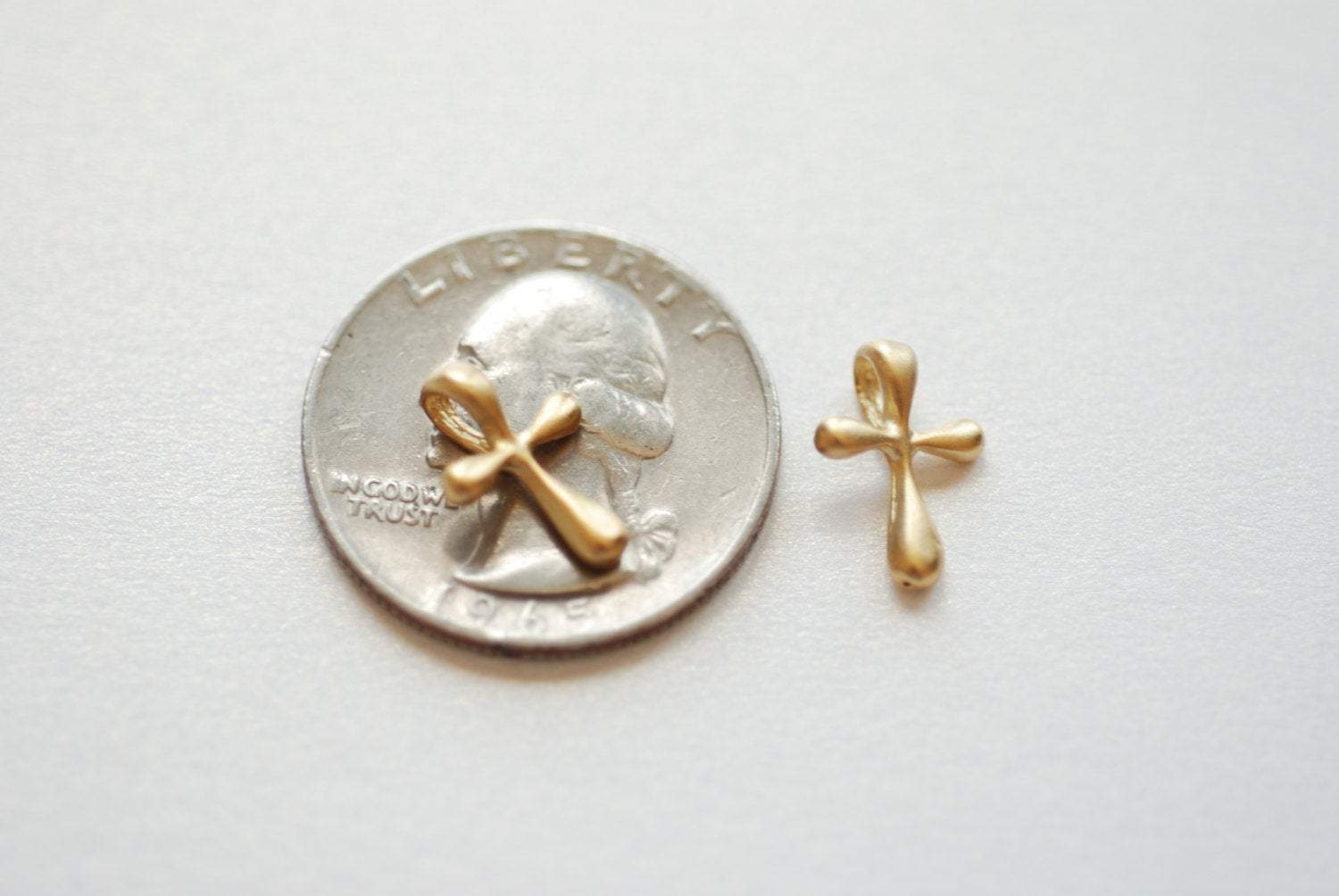 Matte Vermeil Gold Cross Charm Pendant- 18k gold plated over Sterling Silver Cross Charm, Gold Cross, Gold Cross Beads Wholesale, 182 - HarperCrown