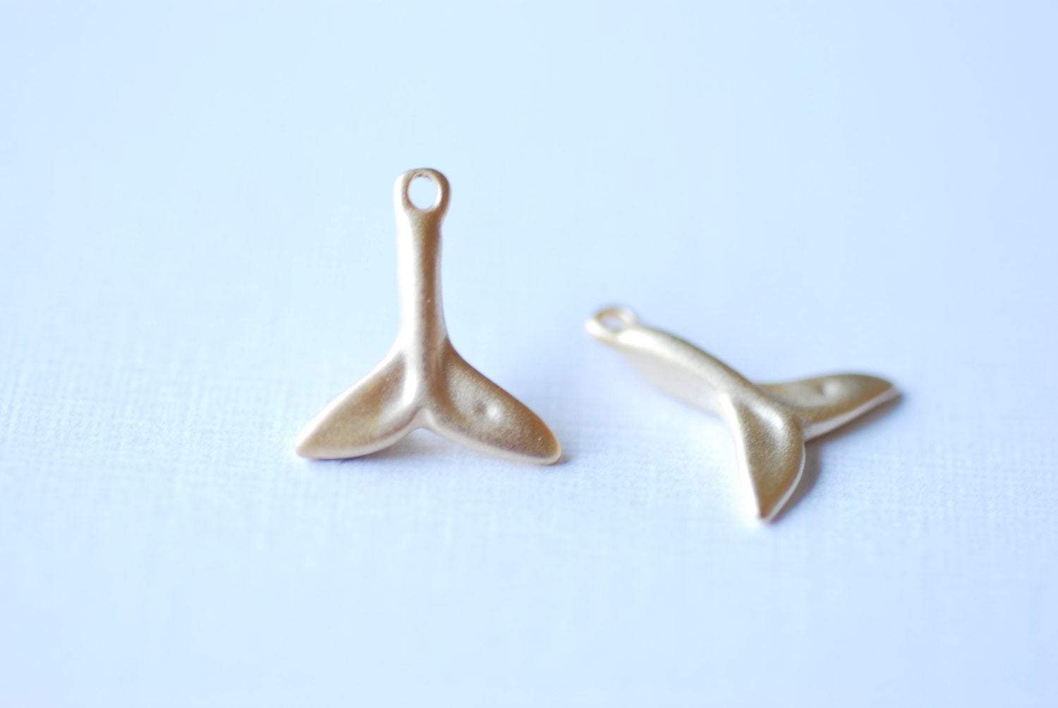 Matte Vermeil Gold Dolphin Fin Tail Charm - 18k gold plated over sterling silver, gold Dolphin tail, dorsal whale tail, beach charms, 106 - HarperCrown