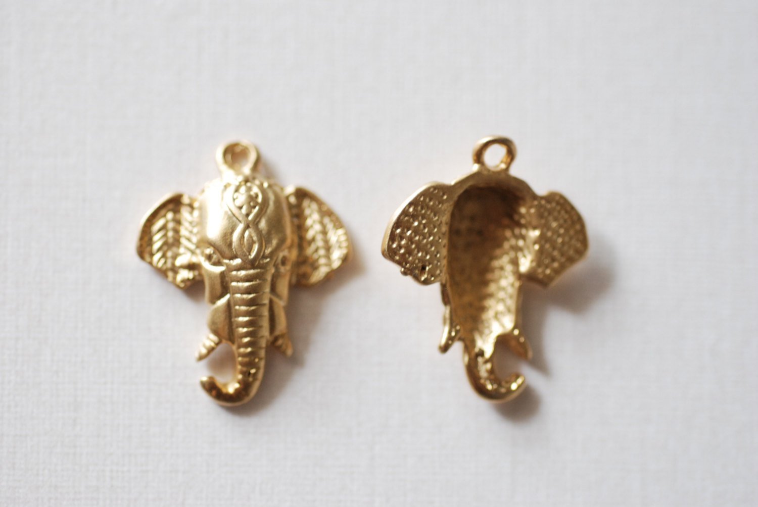 Matte Vermeil Gold Elephant Head Charm - 18k gold plated over 925 sterling silver, animal pendant, lucky elephant charm, Safari Elephant,139 - HarperCrown