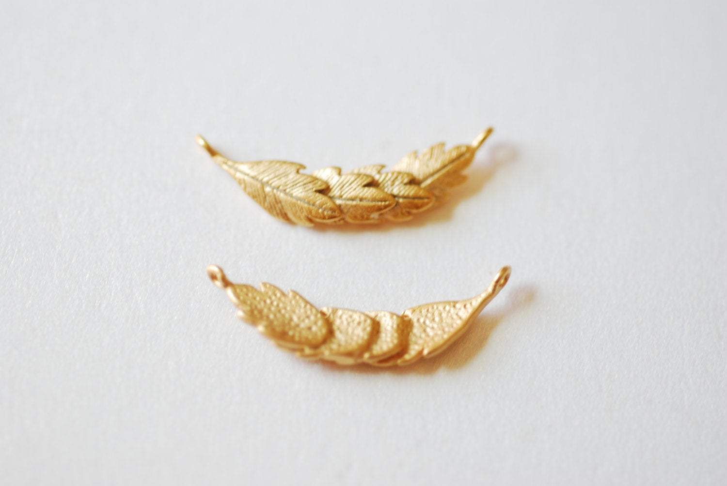 Matte Vermeil Gold Feather Leaf Connector Charm-18k gold plated over Sterling Silver Reef Charm, Gold Reef Charm, Link, Spacer, branch, tree - HarperCrown