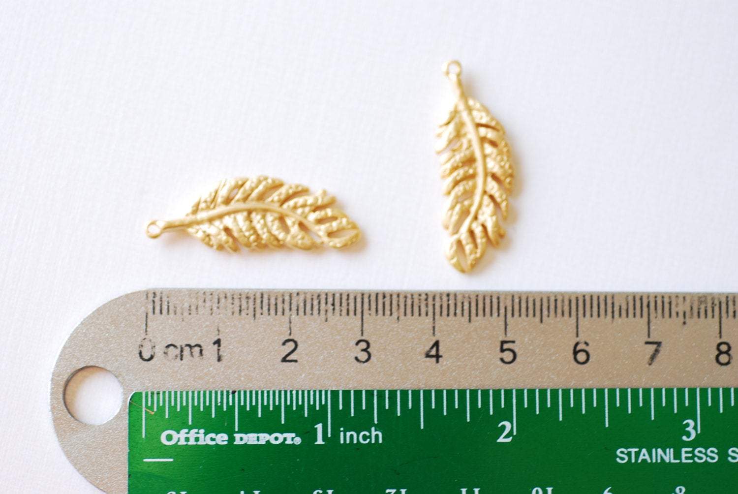 Matte Vermeil Gold Fern Feather Leaf Charm - 18k gold plated over Sterling Silver, Gold Flower Leaf Charm, Gold Tree Branch Charm, Nature - HarperCrown