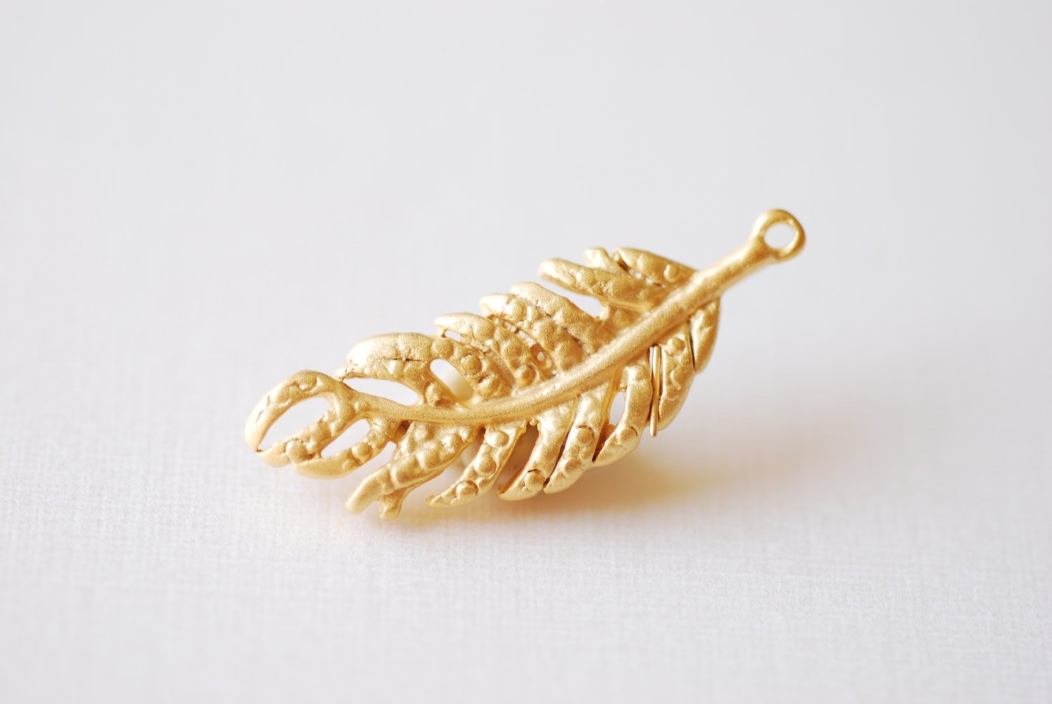 Matte Vermeil Gold Fern Feather Leaf Charm - 18k gold plated over Sterling Silver, Gold Flower Leaf Charm, Gold Tree Branch Charm, Nature - HarperCrown